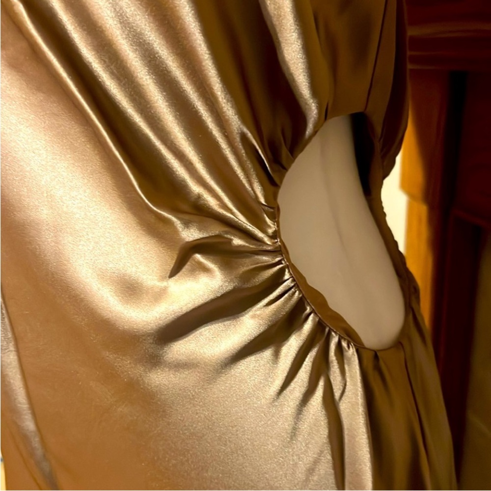 Reformation Square Neck Strapless Satin Gold Maxi Gown/Dress  Sz Medium - Picture 4 of 13